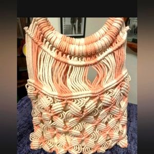 world market tote bag/ quilt like material/ pink and beige